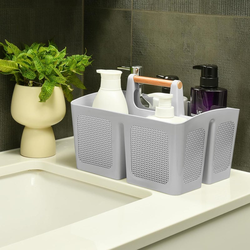 A-Link Portable Shower Caddy Basket with Compartments, Plastic Divided Cleaning Caddy Organizer Storage Tote with Handle for Bathroom, College, Dorm Room Essentials, Light Gray - Image 3